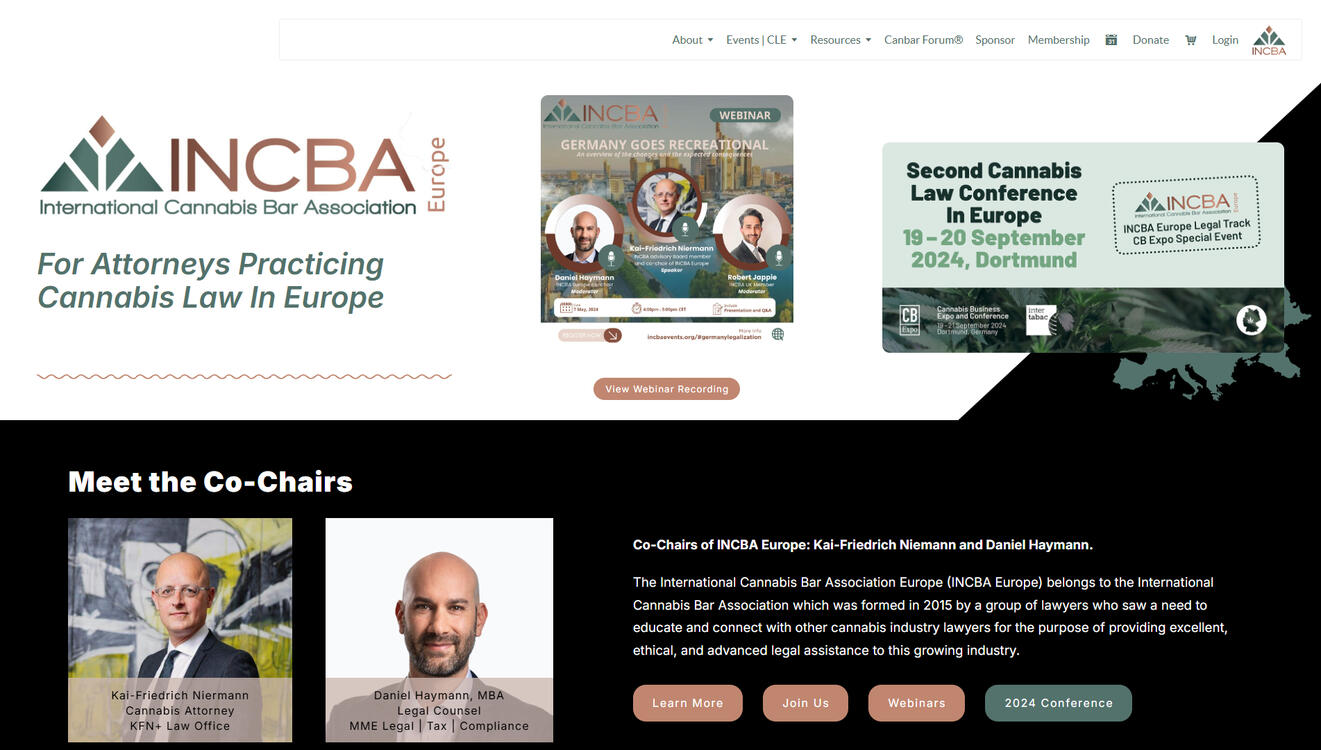 INCBA Europe Main Site screenshot for portfolio.