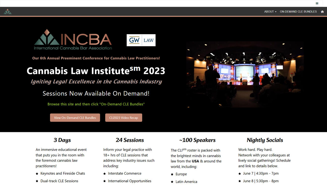 Cannabis Law Institute 2023 Event Website screenshot for portfolio.